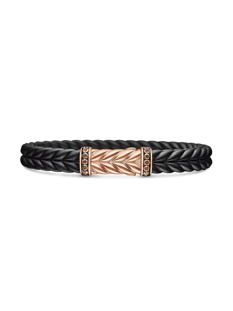 Men's Chevron Bracelet in Black Rubber - Cognac Diamond - Size Medium