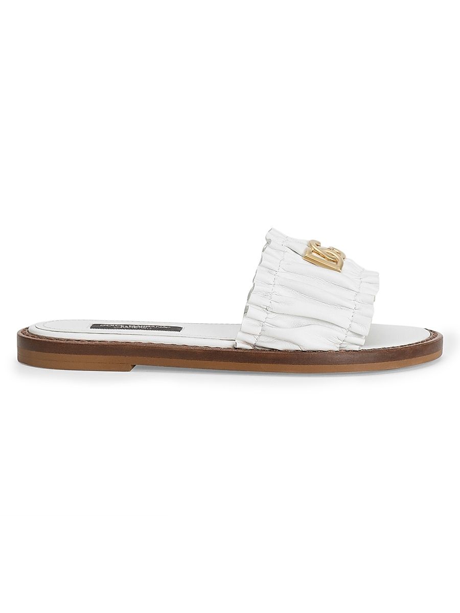 Girl's Logo Leather Slides - Bianco - Size 3 (Child)