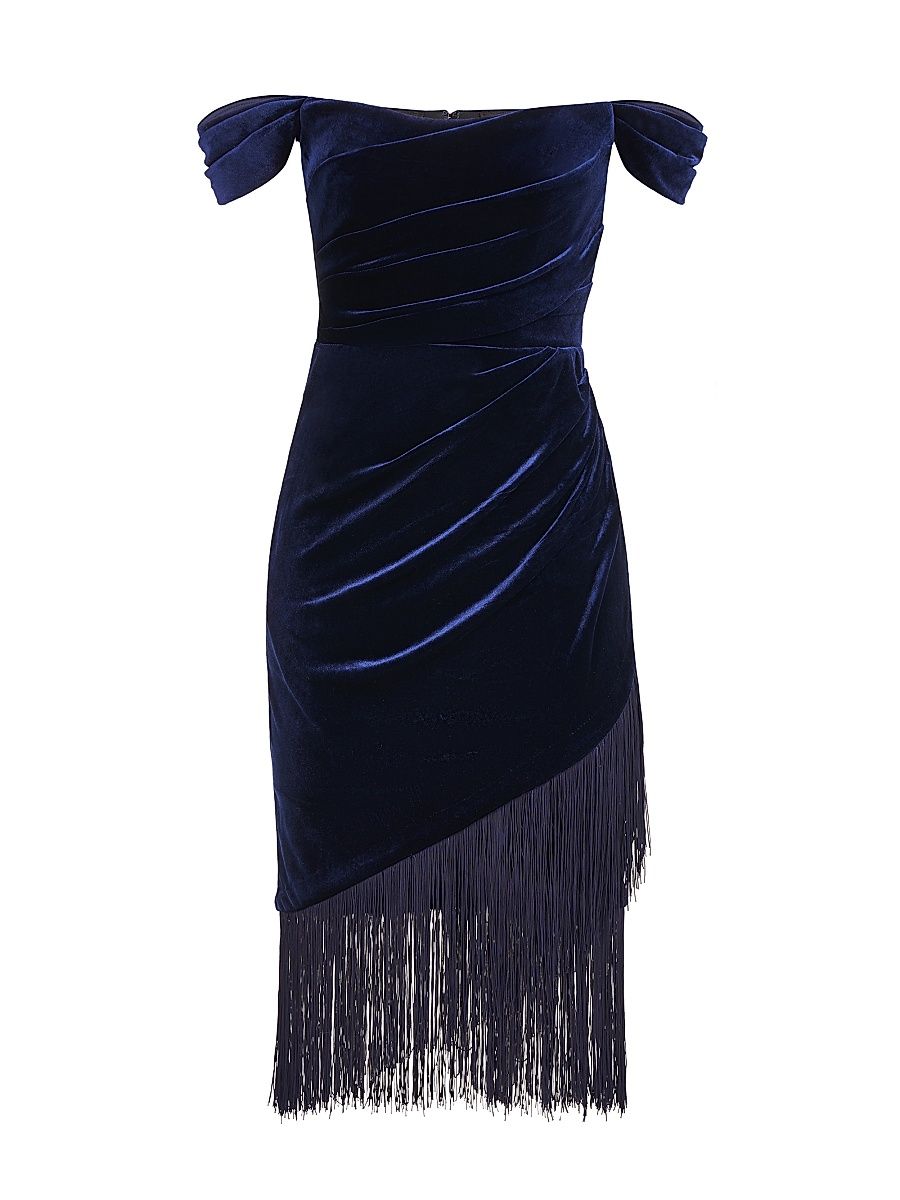 Women's Melissa Velvet Fringe Dress - Navy - Size 0