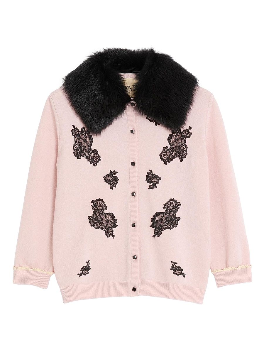 Women's Cardigan with Shearling Collar - Rose Black - Size Large