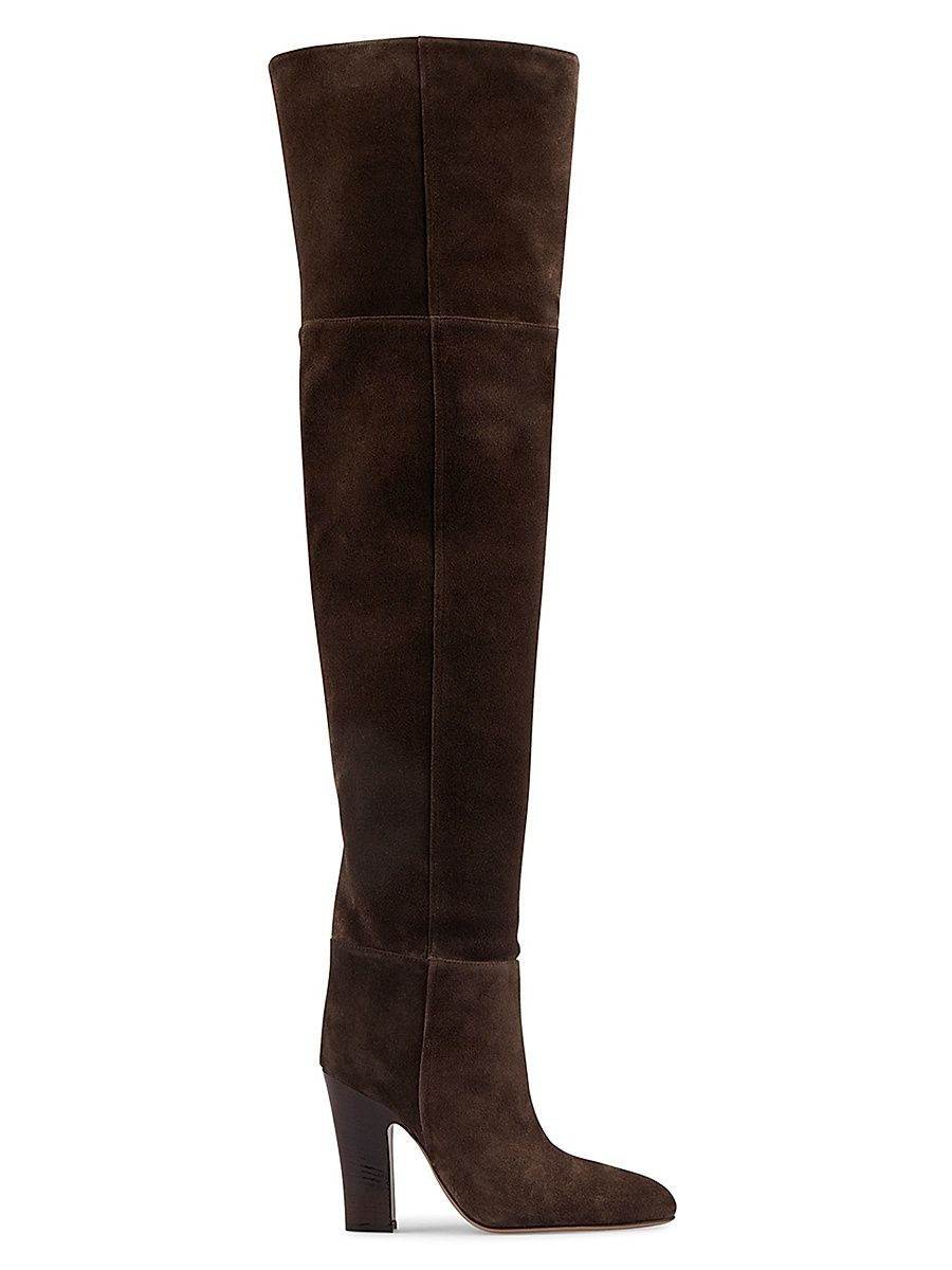 Women's Lavinia 100MM Suede Over-the-Knee Boots - Ebano - Size 10