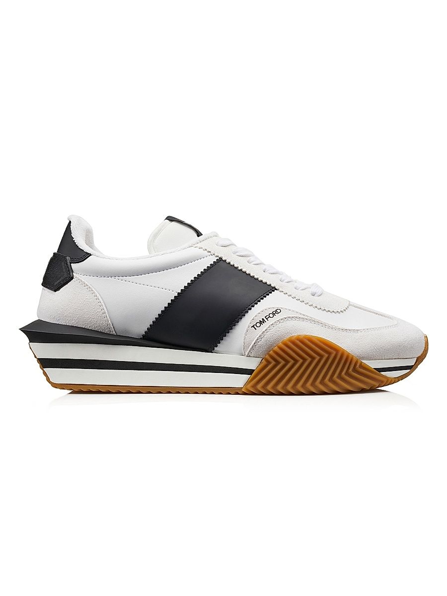 Men's Two-Toned Low-Top Sneakers - White Black Cream - Size 7