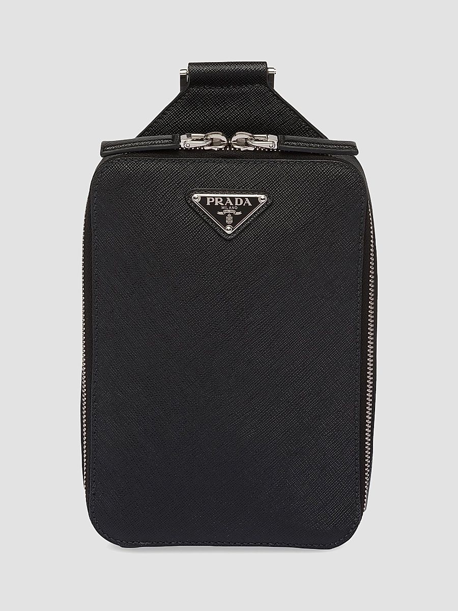 Prada Men's Brique Saffiano Leather Bag - Black
