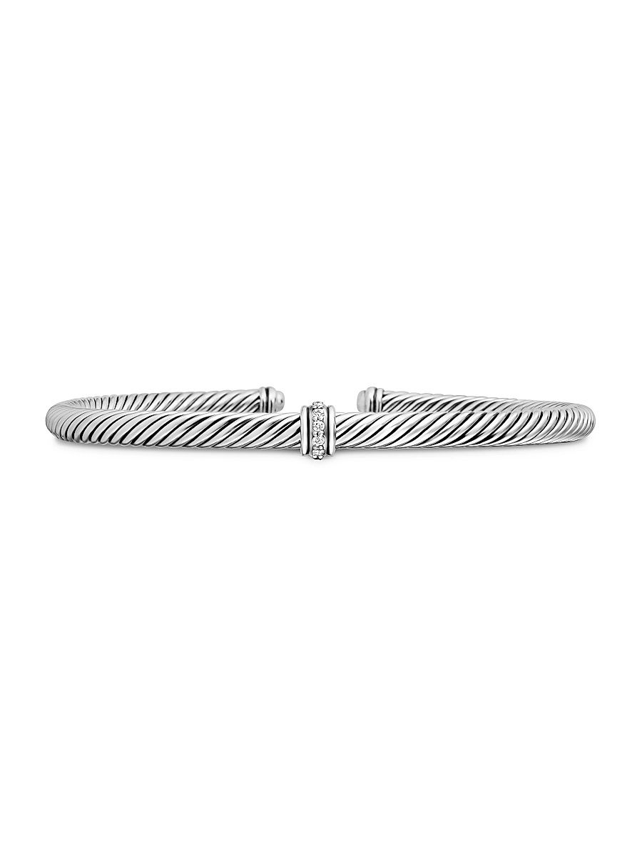 Women's Cable Classics Center Station Bracelet with Pavé Diamonds - Sterling Silver - Size Medium
