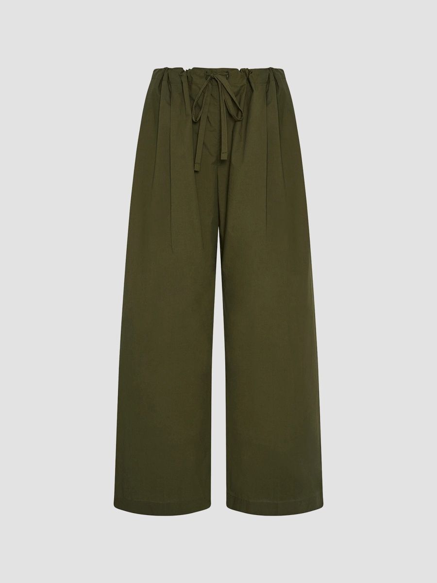 Another Tomorrow Women's Poplin Drawcord Pants - Kelp - Size Large