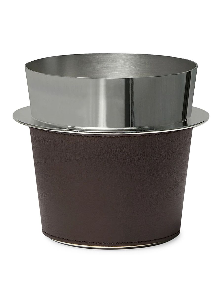 Silver Plated Steel and Leather Ice Bucket - Cigar