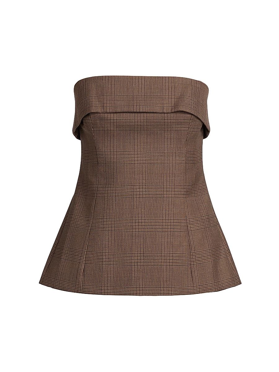 Women's London Plaid Strapless Top - Fawn Plaid - Size 12