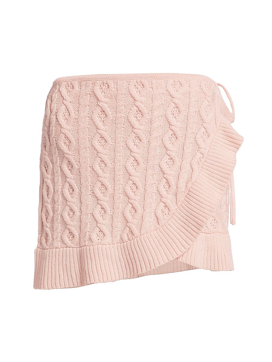 Women's Gemma Cable-Knit Wrap Miniskirt - Baby Pink - Size Large