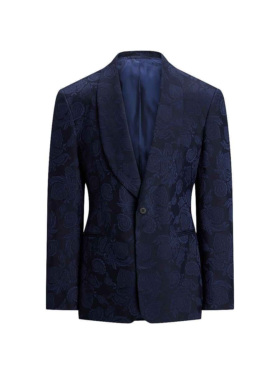 Men's Kent Hand-Tailored Paisley Jacket - Navy Multi - Size 48