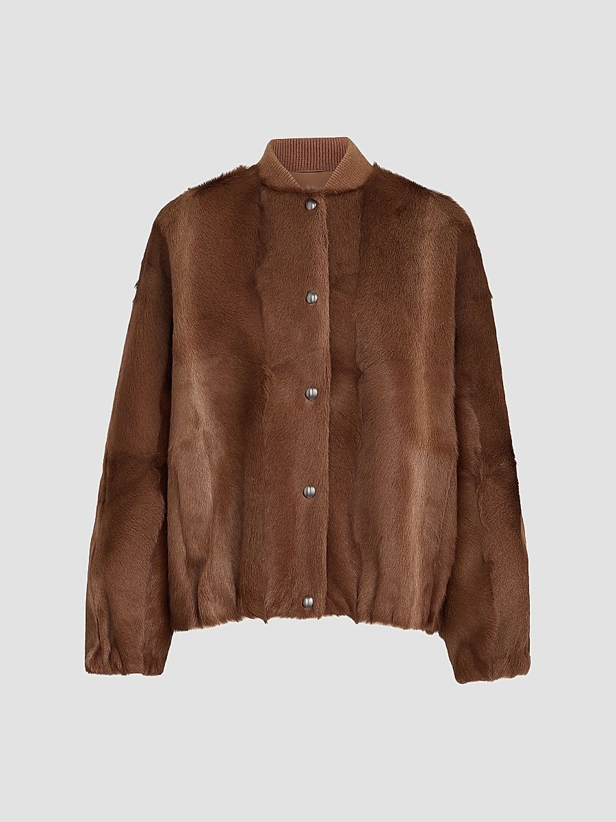 Women's Cashmere Shearling Bomber Jacket with Monili - Mahogany - Size 2