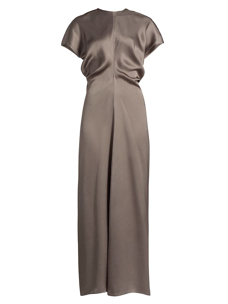 Women's Slouch-Waist Satin Maxi Dress - Taupe - Size 12