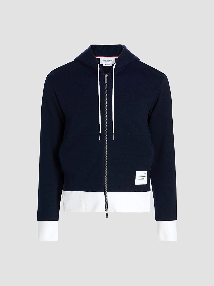 Thom Browne Men's Loopback Jersey Hoodie Jacket - Navy - Size XL