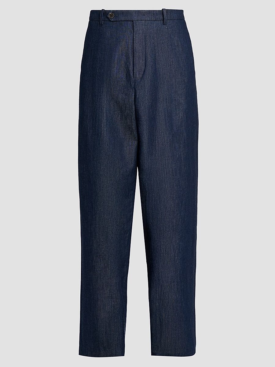 Men's Pleated Chambray Trousers - Magnet - Size 38