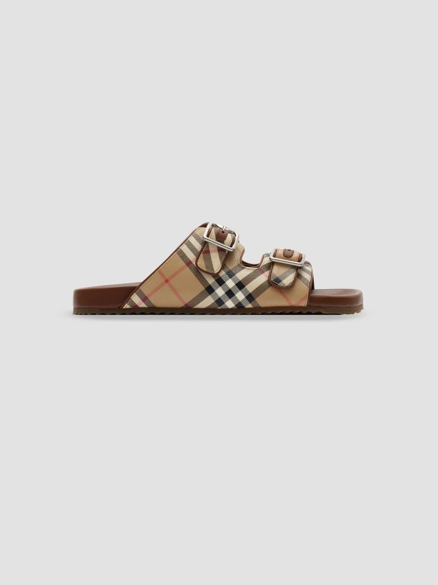 Burberry Men's Urchin Check & Leather Slide Sandals - Beige Ip Check - Size 7
