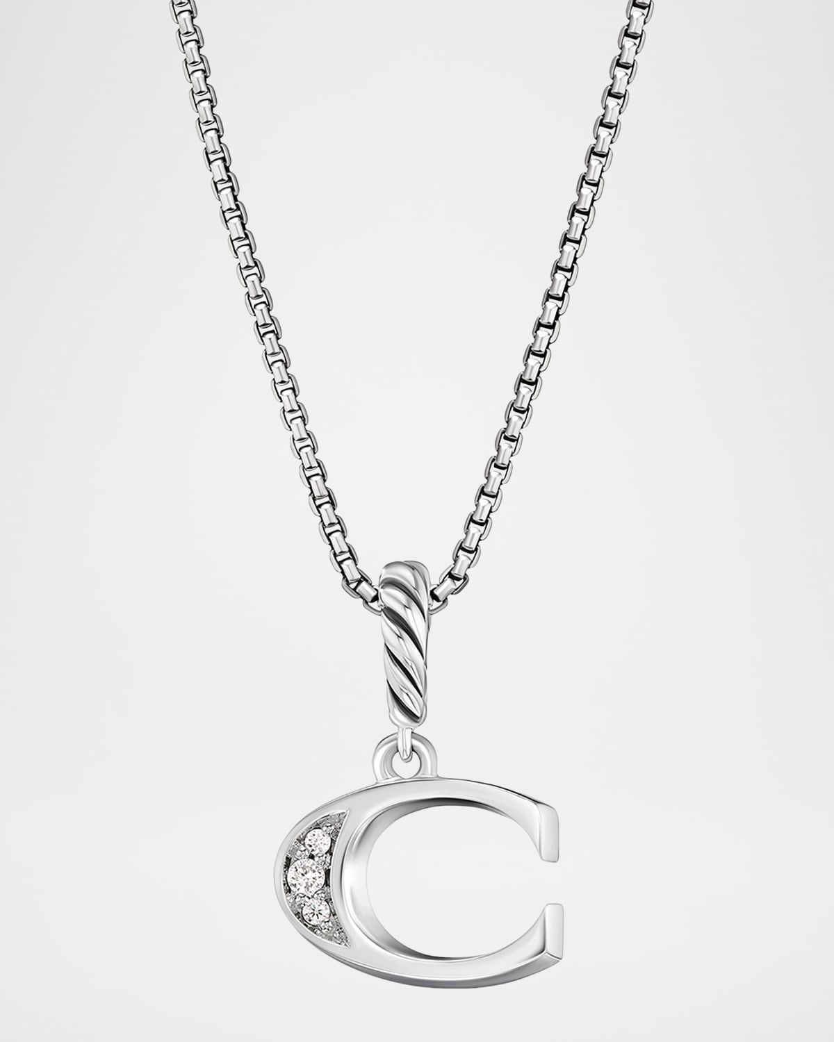 Pave Initial Pendant Necklace with Diamonds in Silver
