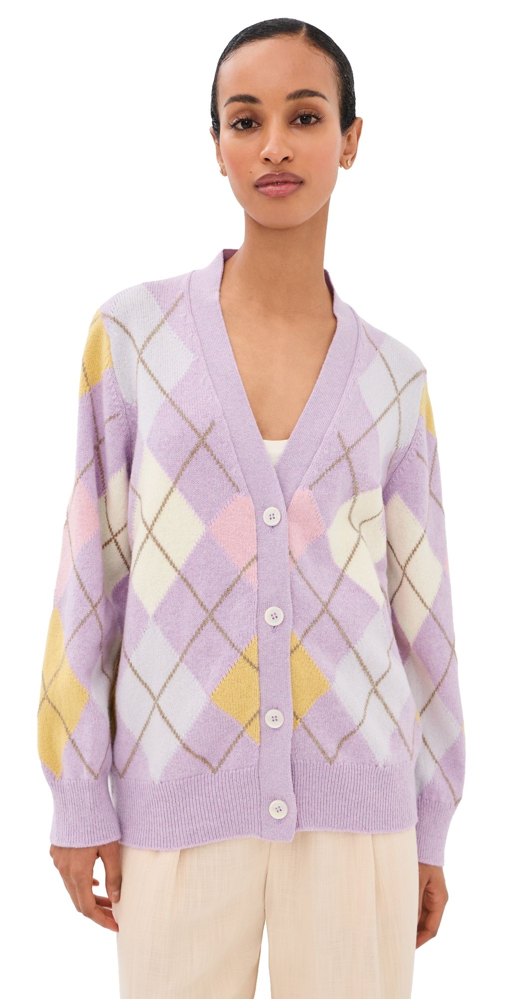 &Daughter Ava Argyle Wool Cardigan Lilac/White M