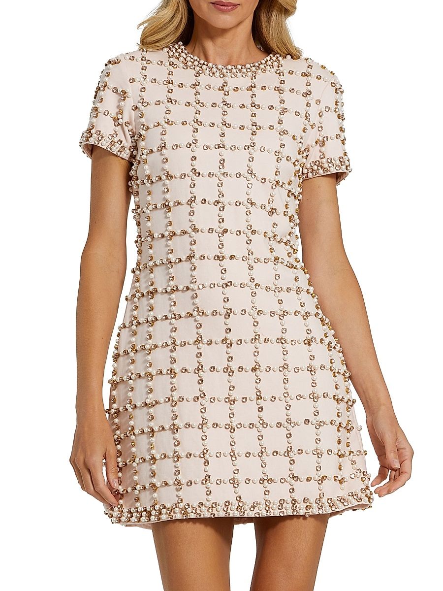Women's Cocktail Beaded Sheath Minidress - Blush - Size Large
