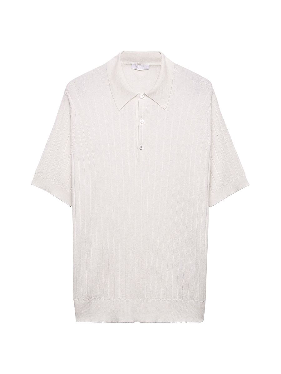 Men's Cashmere and Silk Polo Shirt - White - Size 42
