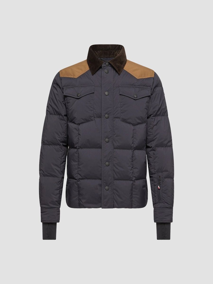 Moncler Men's Geltech Corduroy-Trimmed Down Ski Jacket - Navy Blue - Size XXL