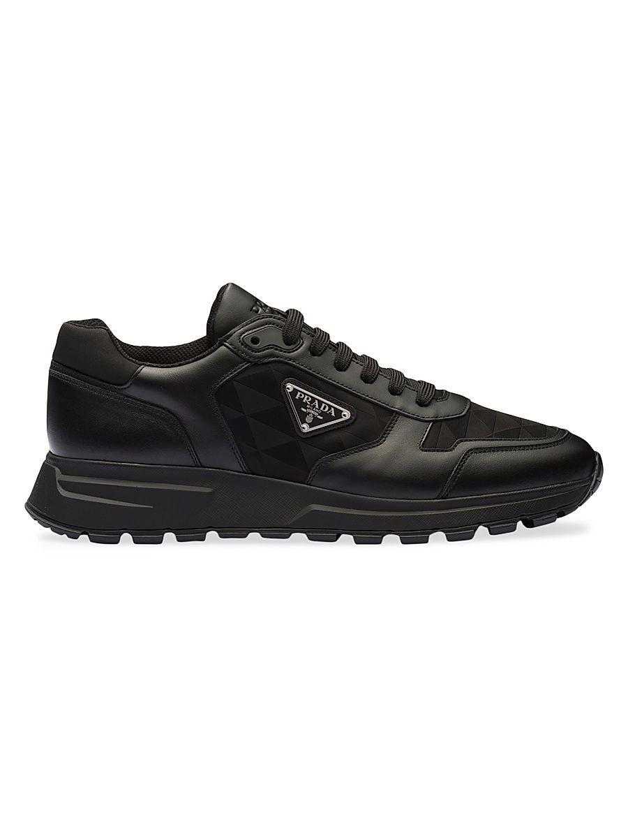 Men's Leather and Re-Nylon High-Top Sneakers - Black - Size 12.5