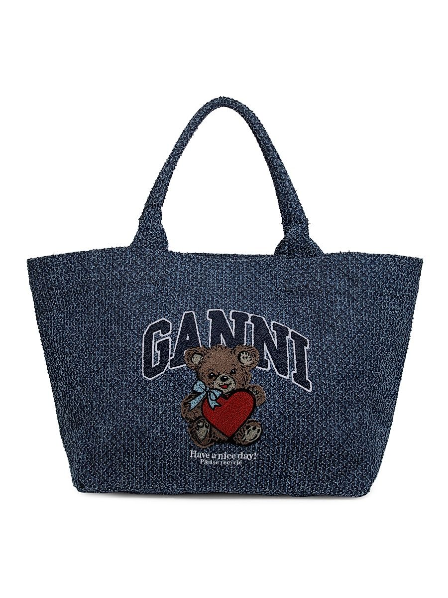 Women's Medium Bear Trapeze Denim Shopper Tote Bag - Rinse