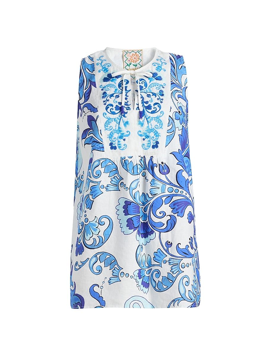 Women's Linen Printed Tank Tunic - Naidda - Size XL