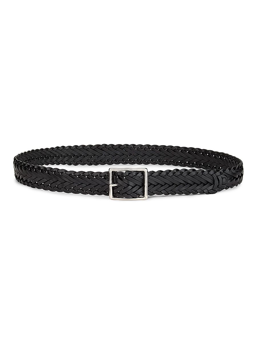 Women's Nicola Braided Leather Belt - Black Silver - Size Medium