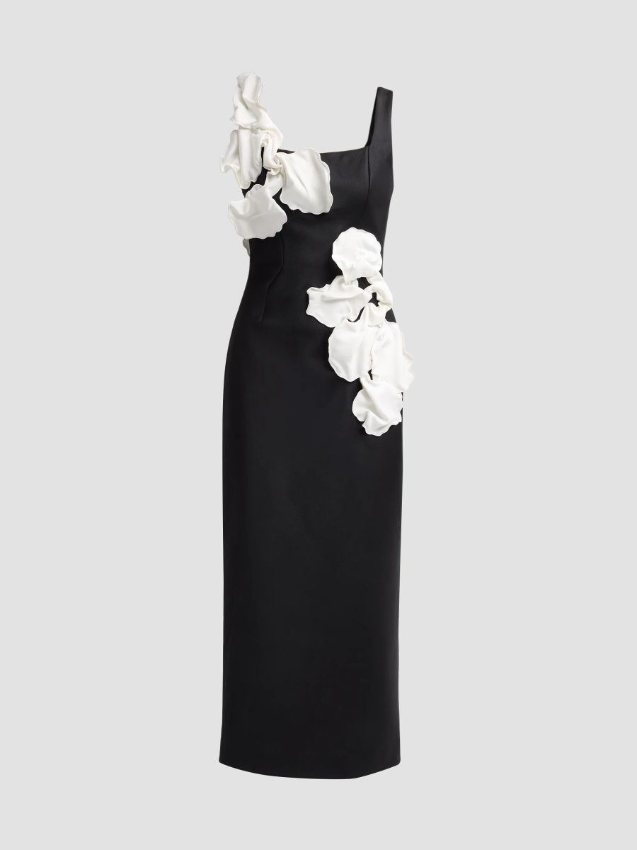Acler Women's Femme Fatale Radburn Floral Appliqué Maxi Dress - Black Ivory - Size 12