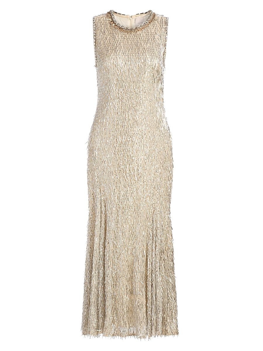 Women's Izara Beaded Fringe Midi-Dress - Silver - Size 16