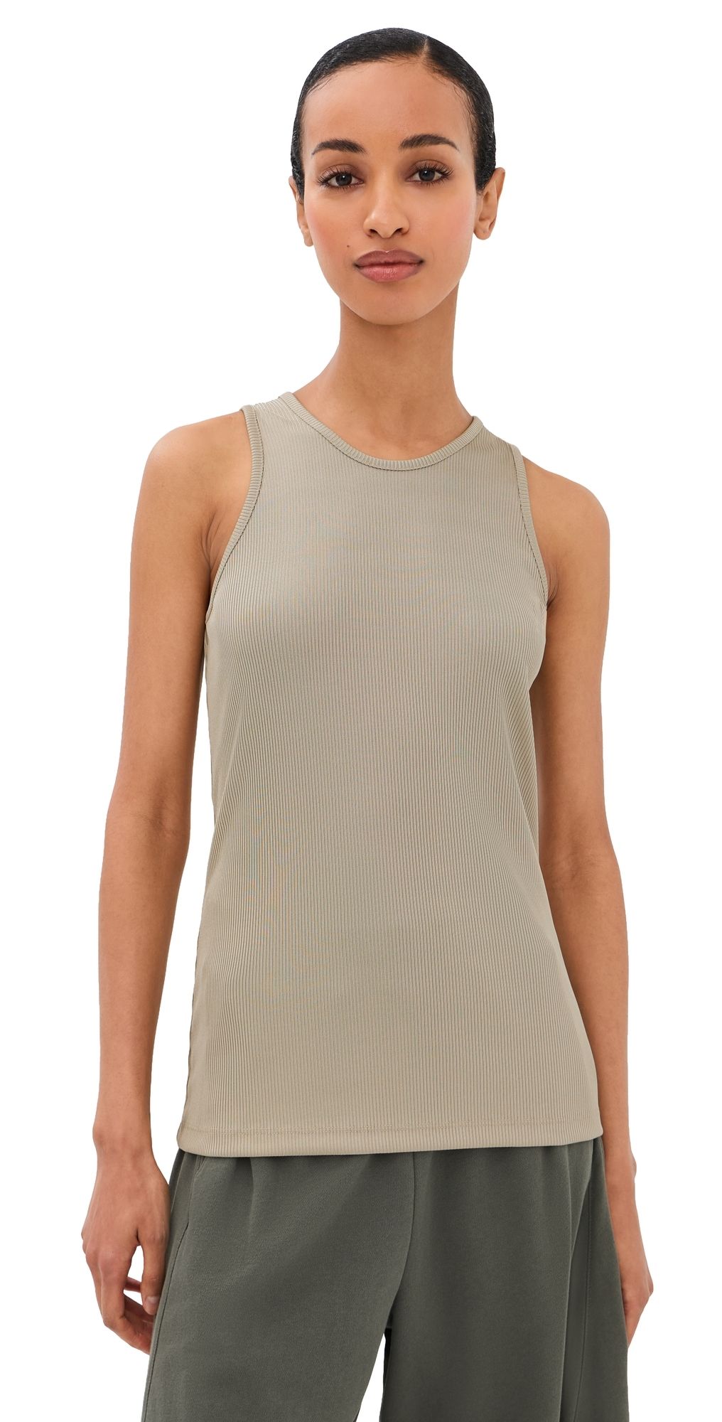 Tibi Stretch Viscose Ribbed Tank Top Taupe XS