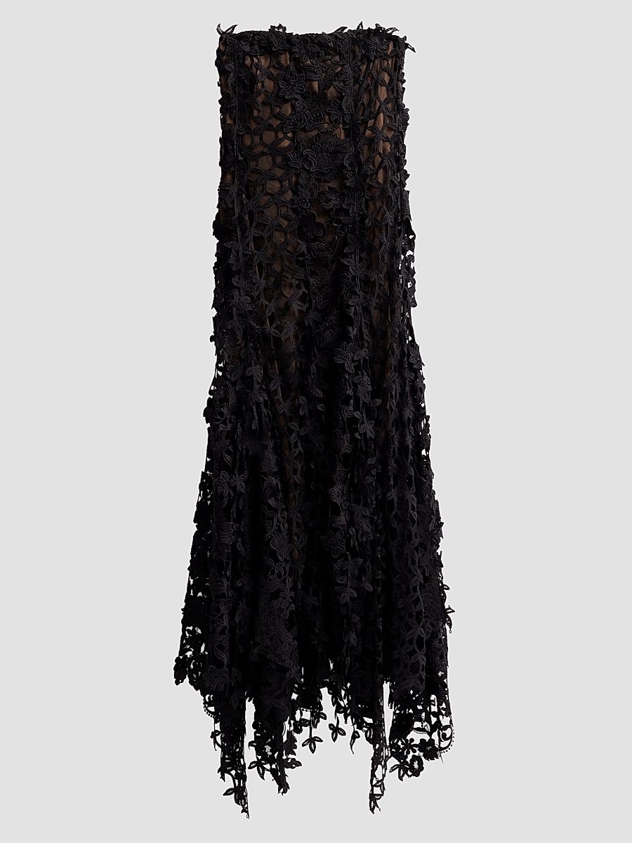 Women's Leafy Fringe Botanical 3D Guipure Strapless Cocktail Dress - Black - Size 6