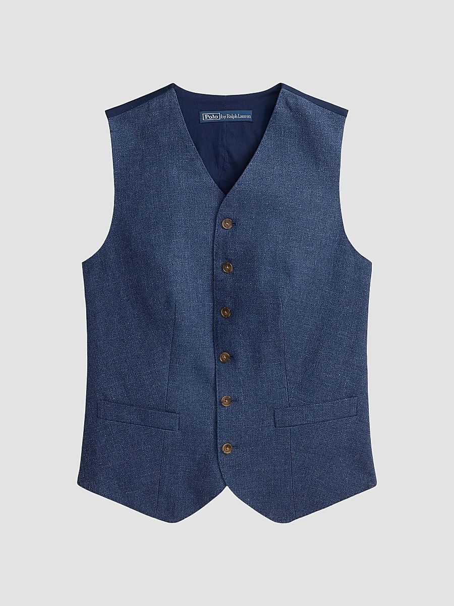 Women's Buttoned Linen-Cotton Vest - Blue Melange - Size 8