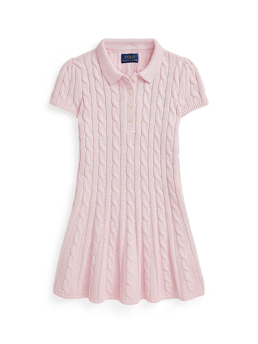 Little Girl's & Girl's Cable-Knit Polo Shirtdress - Hint Of Pink Nevis - Size 16