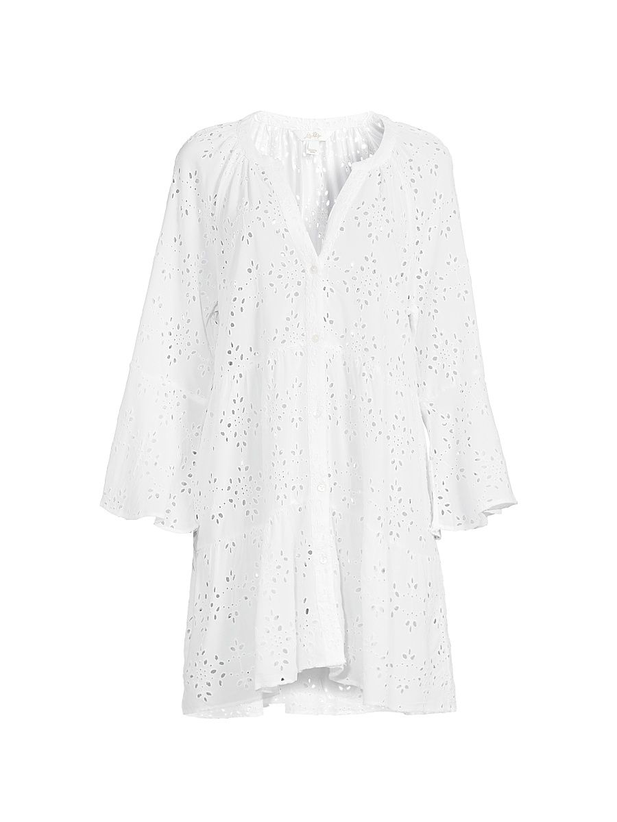Women's Brailey Eyelet Cover-Up Shirt - Resort White Hideaway Rayon - Size XL