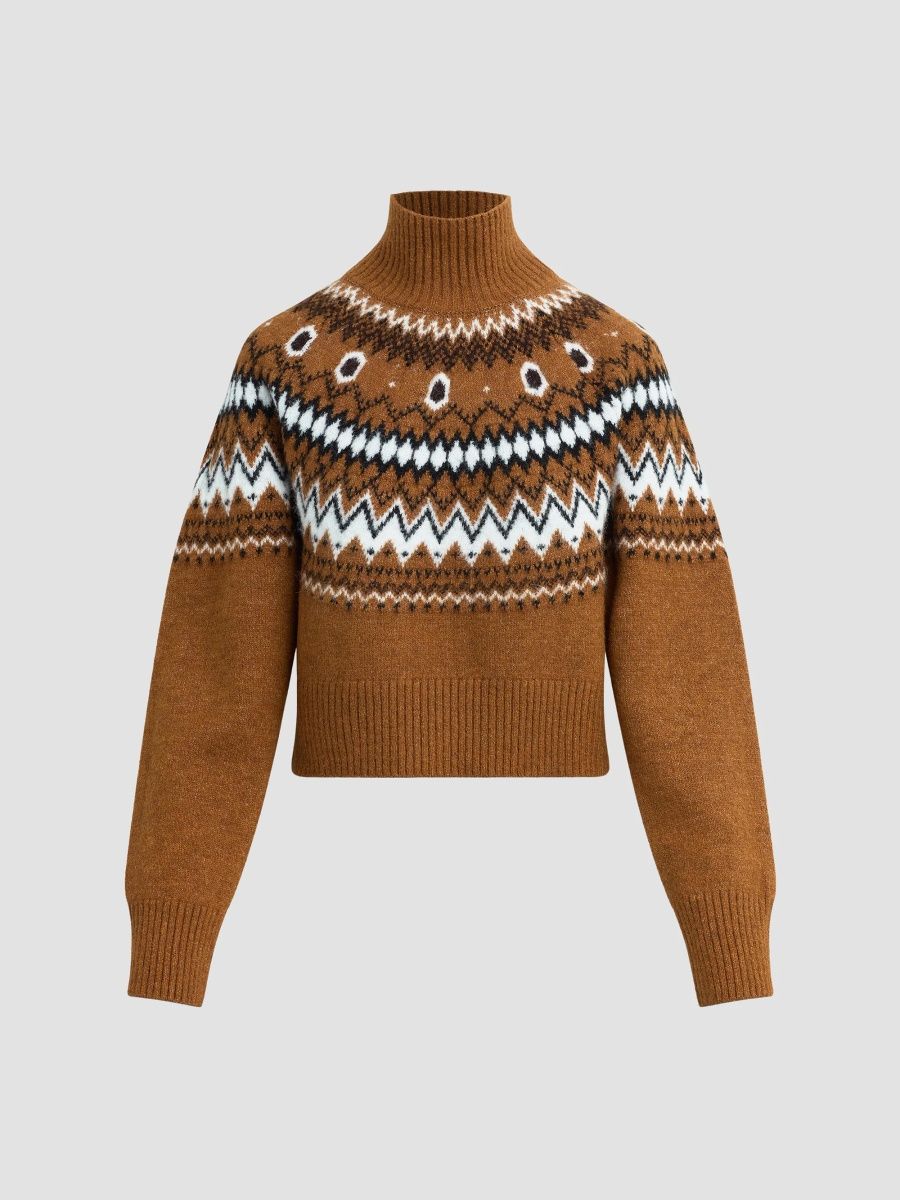 Favorite Daughter Women's Chalet Fair Isle-Inspired Turtleneck Sweater - Camel Multi - Size XS