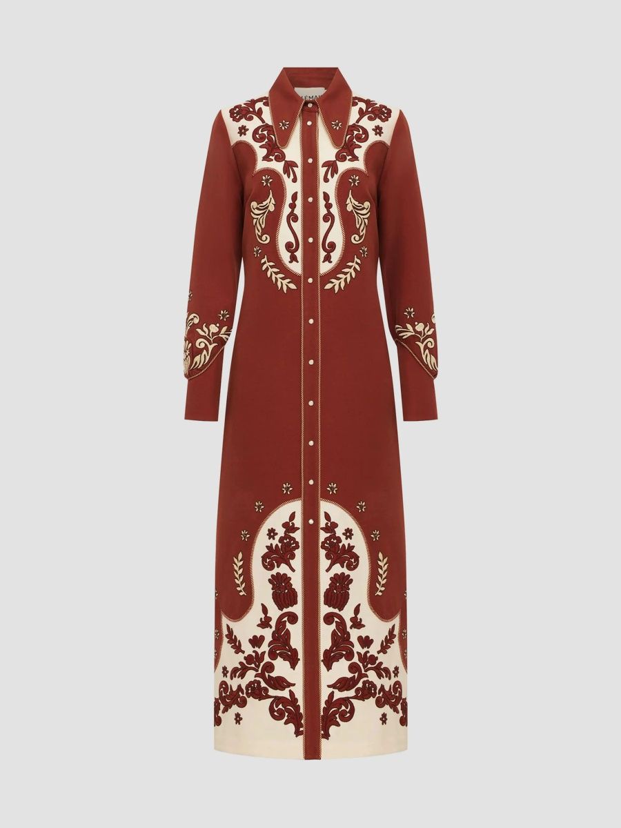 Women's Duke Embroidered Midi Shirtdress - Rust - Size 8