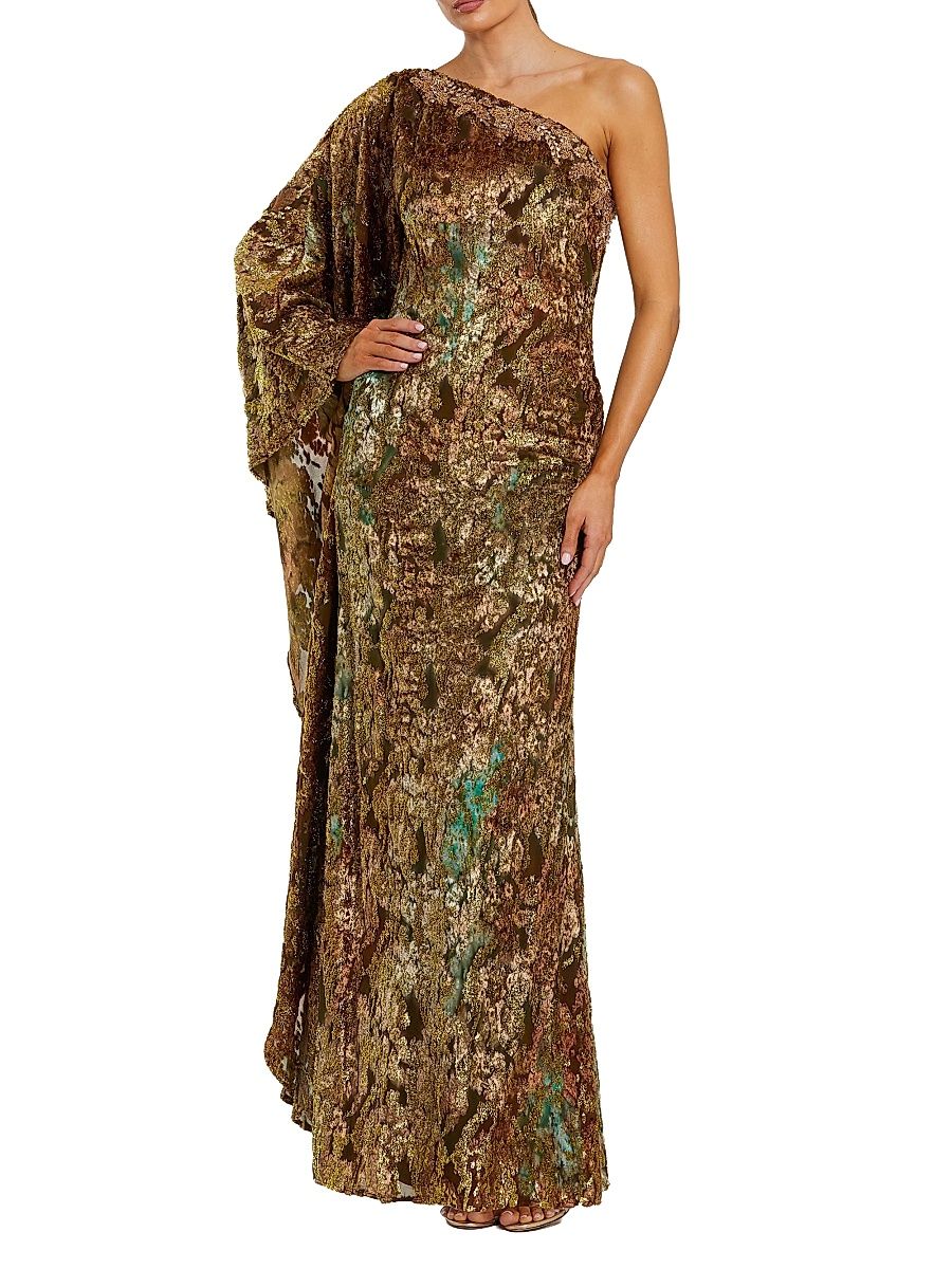 Women's Beaded Burnout Velvet Kaftan Gown - Gold Multi - Size 14