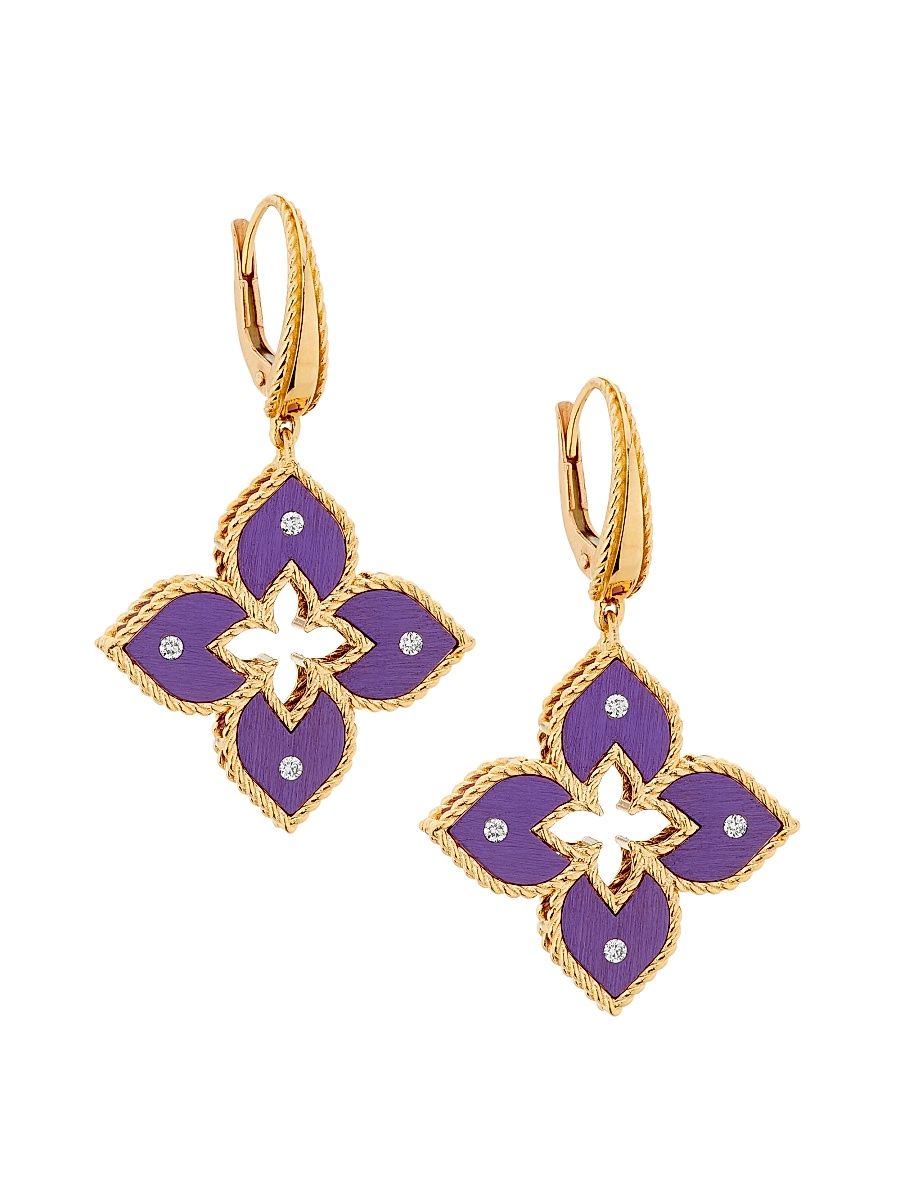 Women's Venetian Princess 18K Rose Gold, Purple Titanium & 0.09 TCW Diamond Huggie Hoop Earrings - Rose Gold