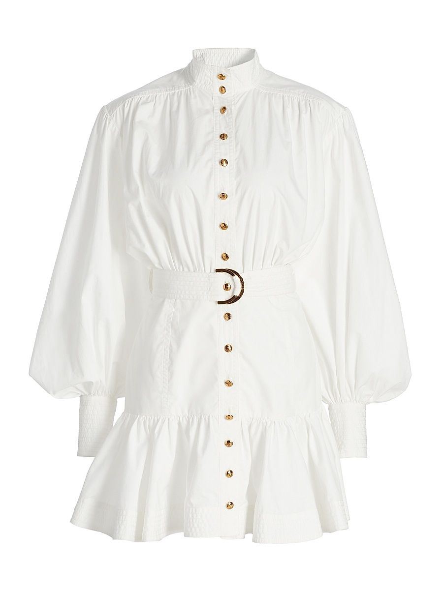 Women's Cotton Fit & Flare Belted Minidress - Ivory - Size 10