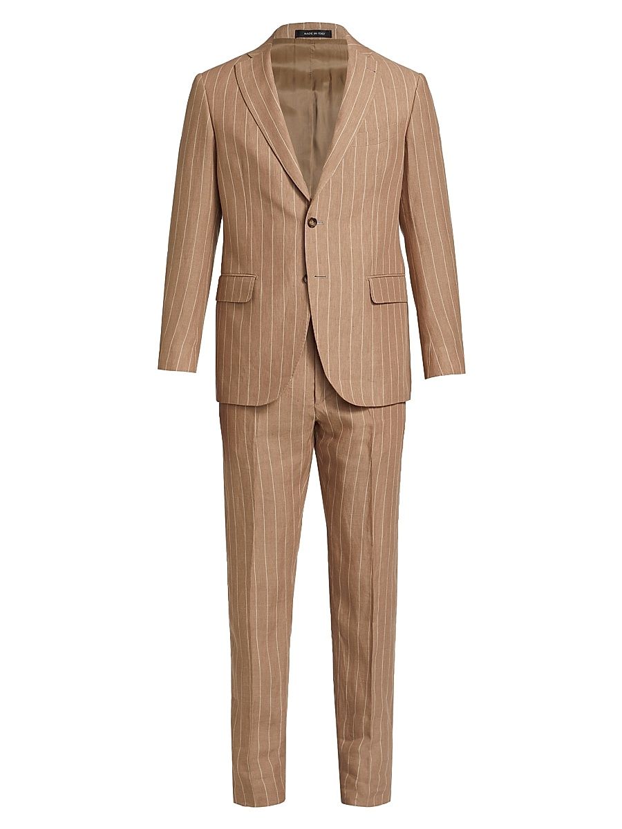 Men's COLLECTION Pinstriped Linen Suit - Cream - Size 42