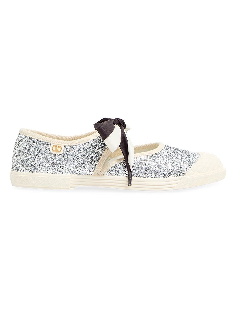 Women's Bay By Bay Ballerina Sneakers in Glitter Fabric - Silver - Size 5