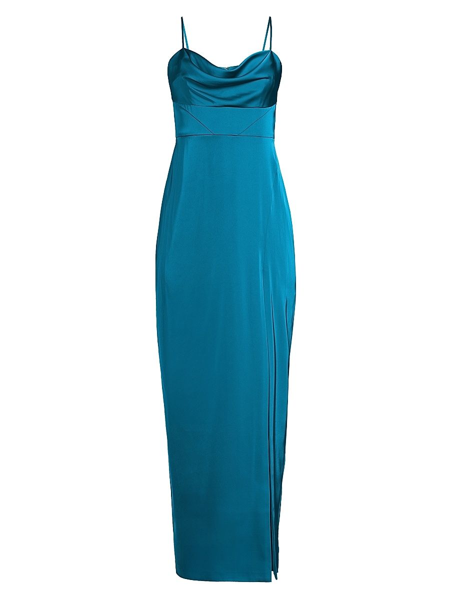 Women's Ciara Stretch-Satin Column Gown - Peacock - Size 10