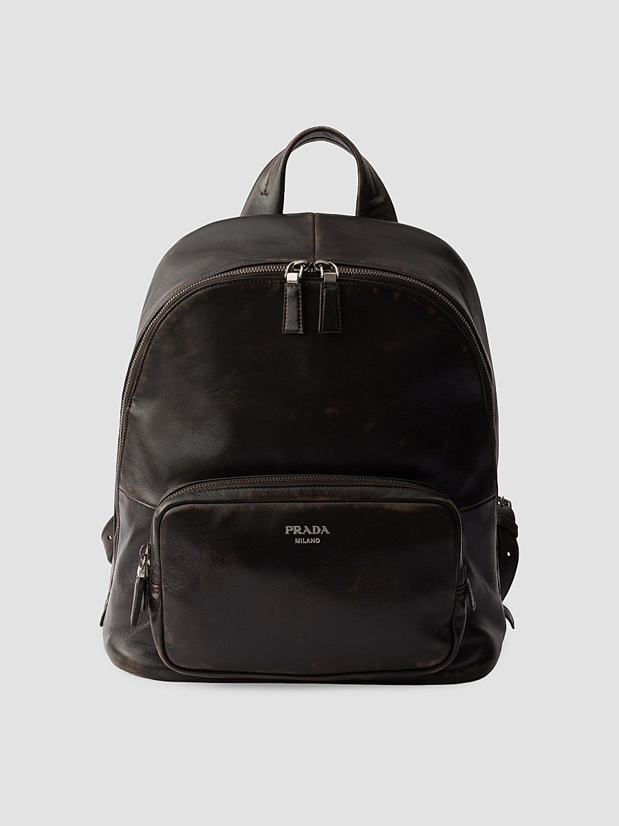 Men's Distressed Nappa Leather Backpack - Brown