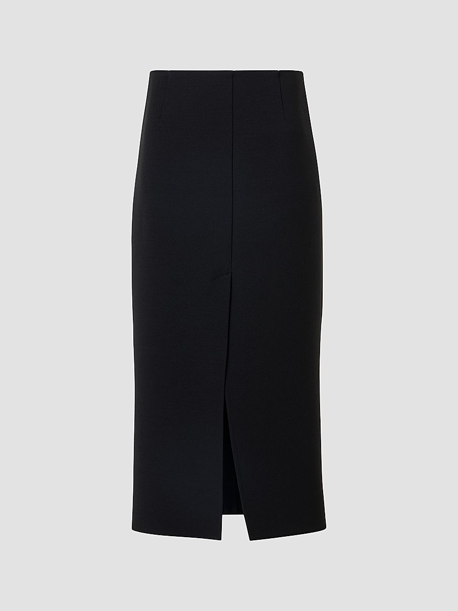 Women's Virgin Wool Slit Midi Skirt - Black - Size 6