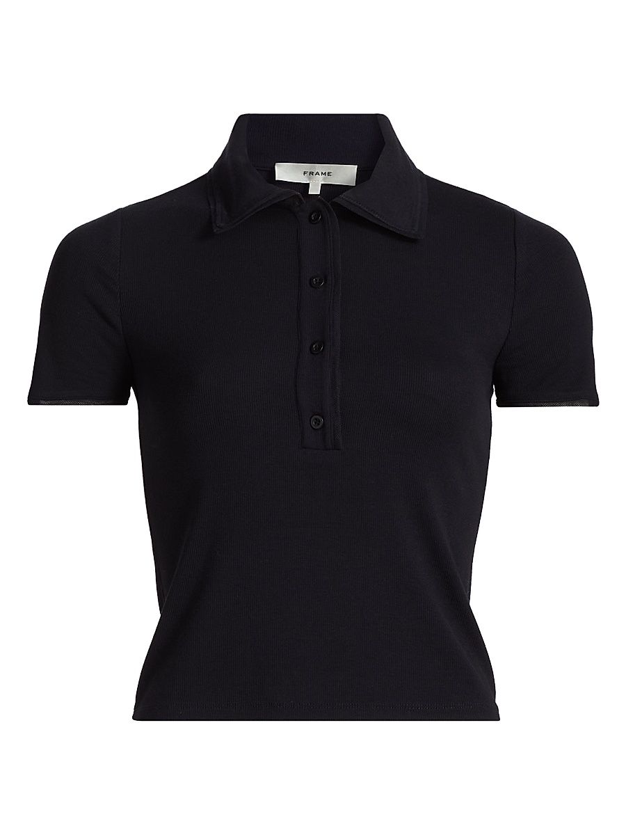 Women's The Mesh-Trim Polo Shirt - Black - Size XL