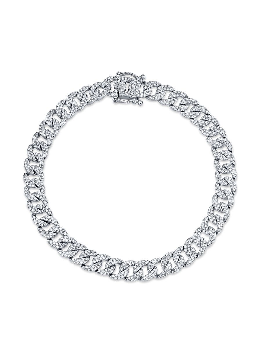 Women's 14K White Gold & 1.69 TCW Diamond Curb-Chain Bracelet - White Gold
