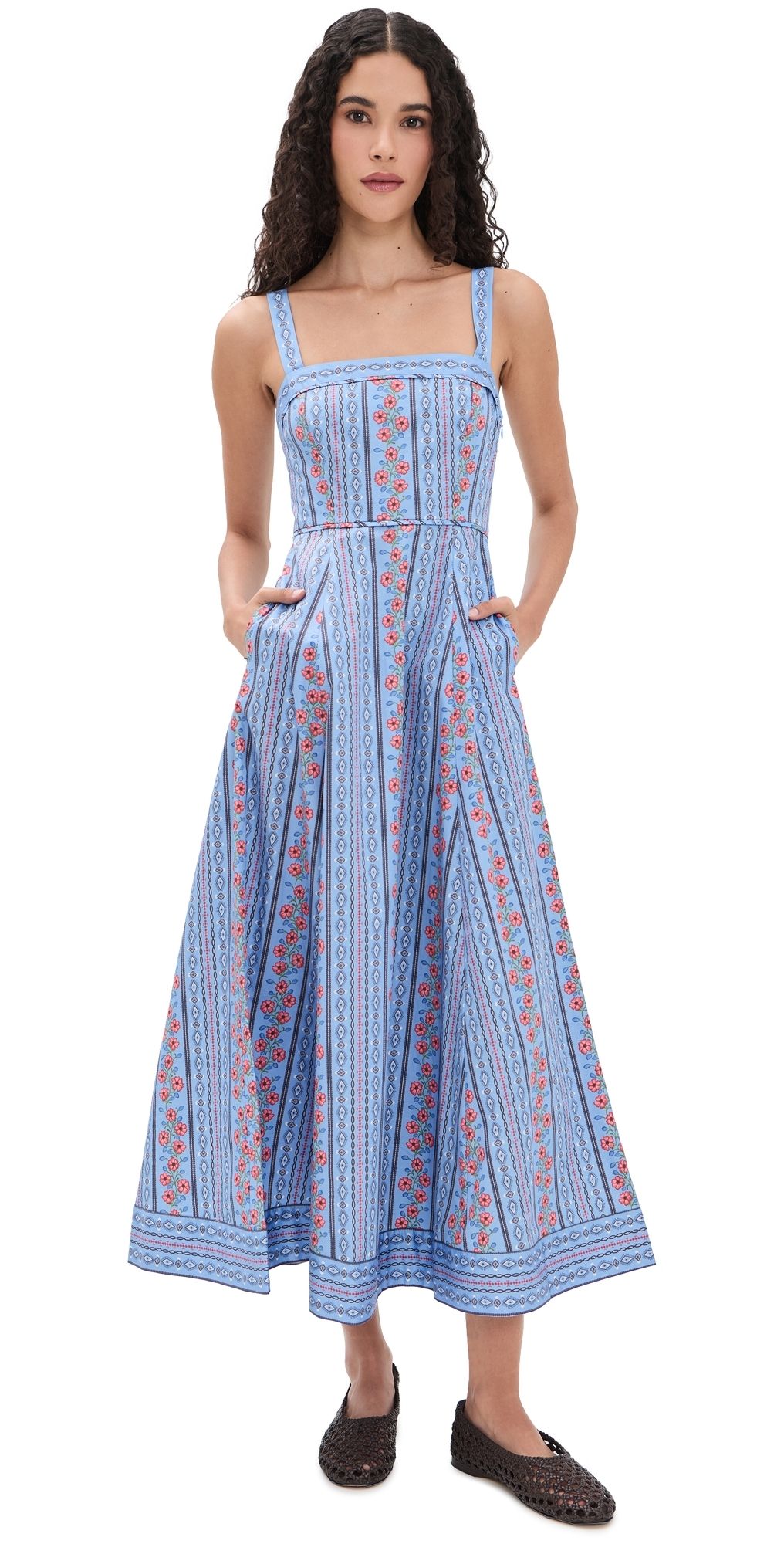 Hill House Home The Ezra Dress Floral Batik Stripe/Blue M