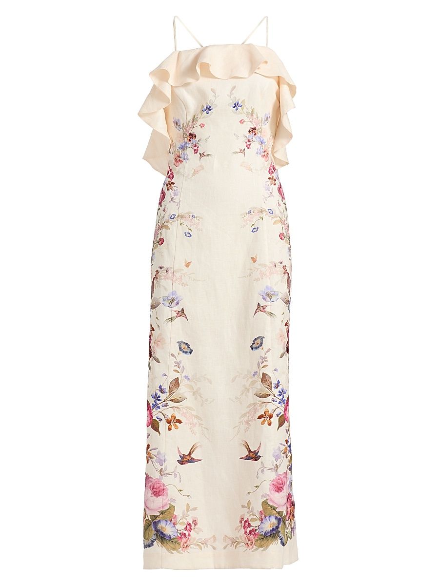 Women's Patience Floral Linen Midi-Dress - Vanilla Floral - Size 10