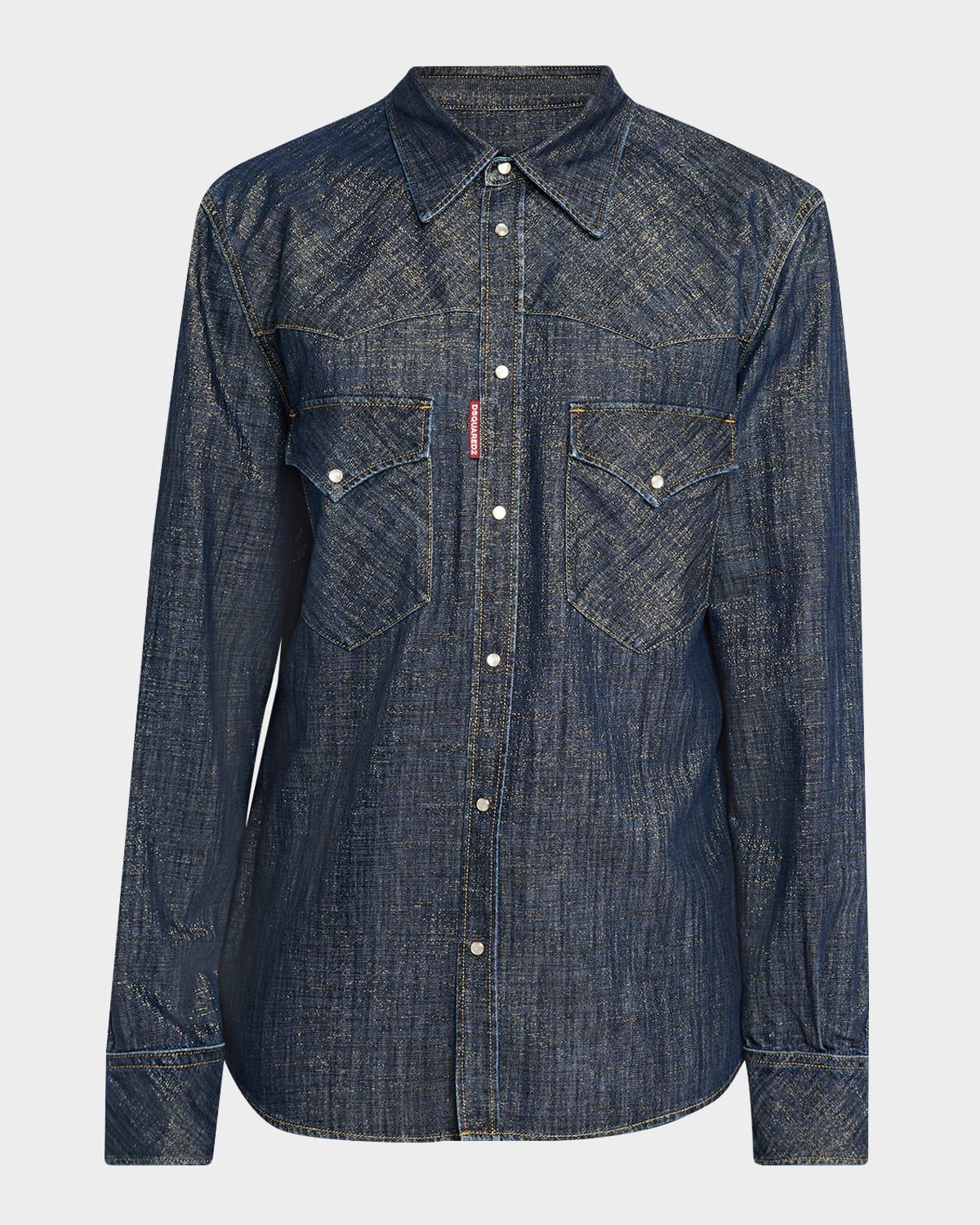 Men & apos;s Metallic Woven Denim Western Shirt