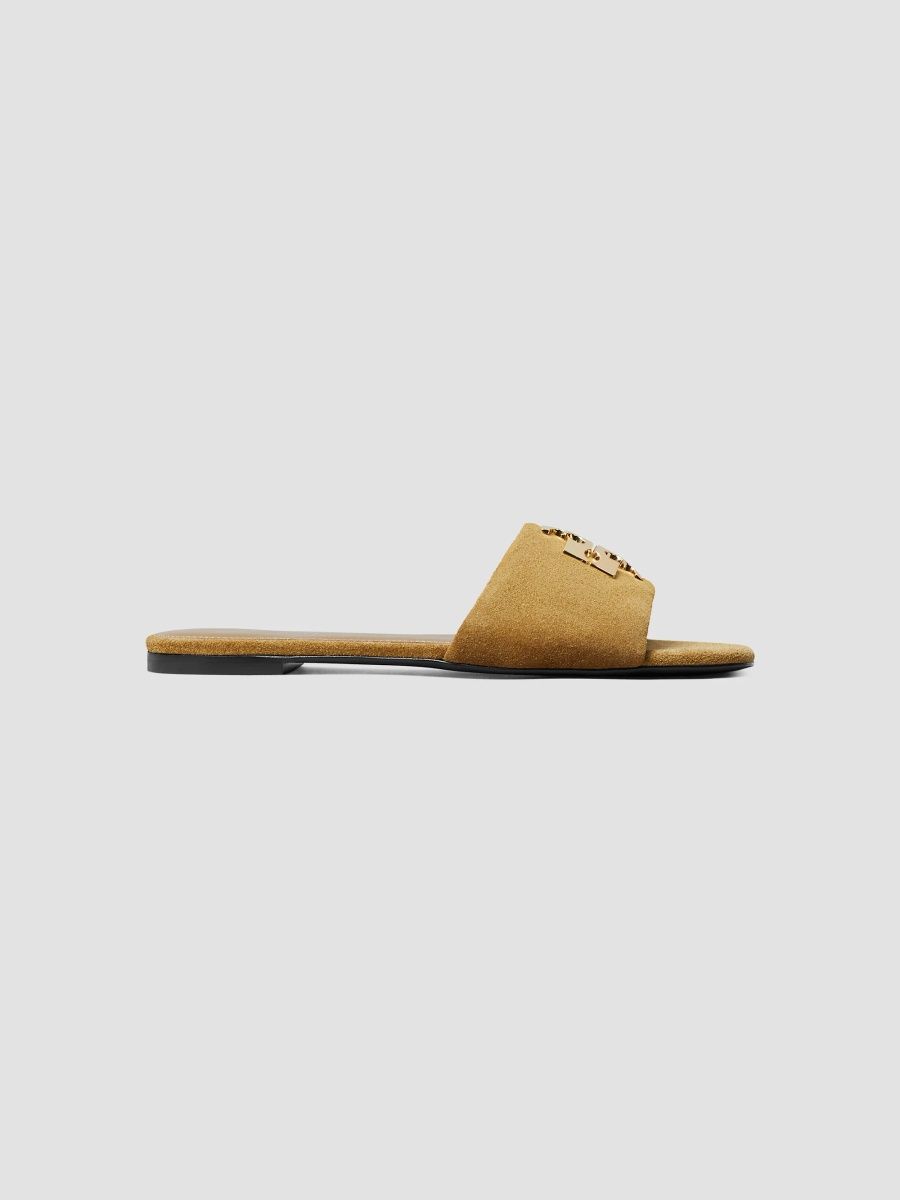 Tory Burch Women's Charlie Logo Suede Sandals - Toffee - Size 6.5